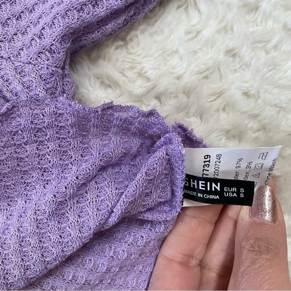 Shein Waffle Knit Long Sleeve Cozy Crop Top lavender purple size S - Picture 2 of 2
